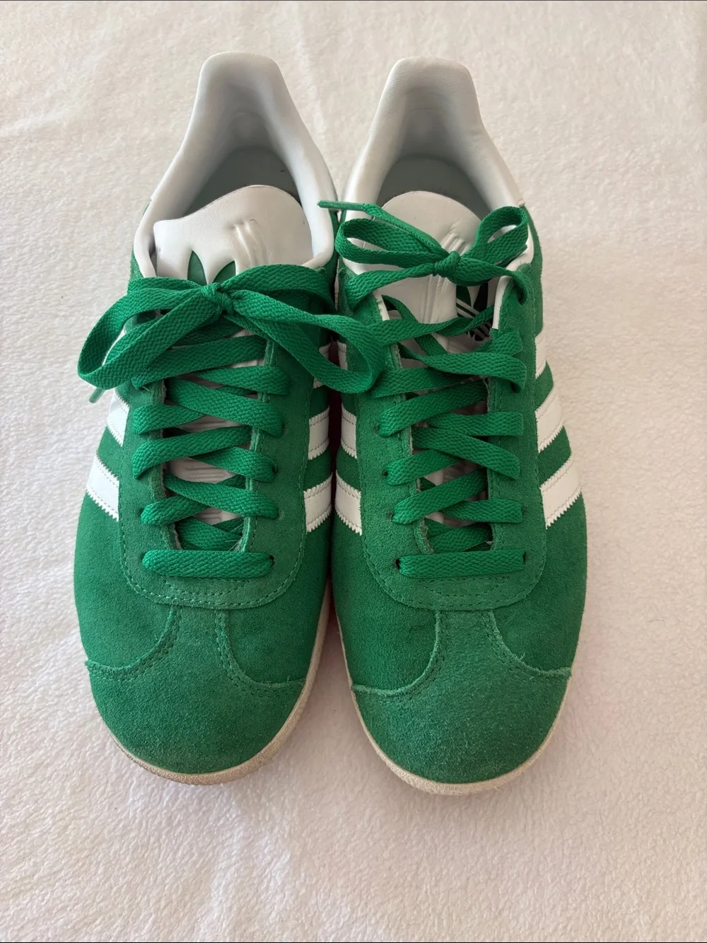 Adidas Green Suede Gazelle Sneakers with White Stripes